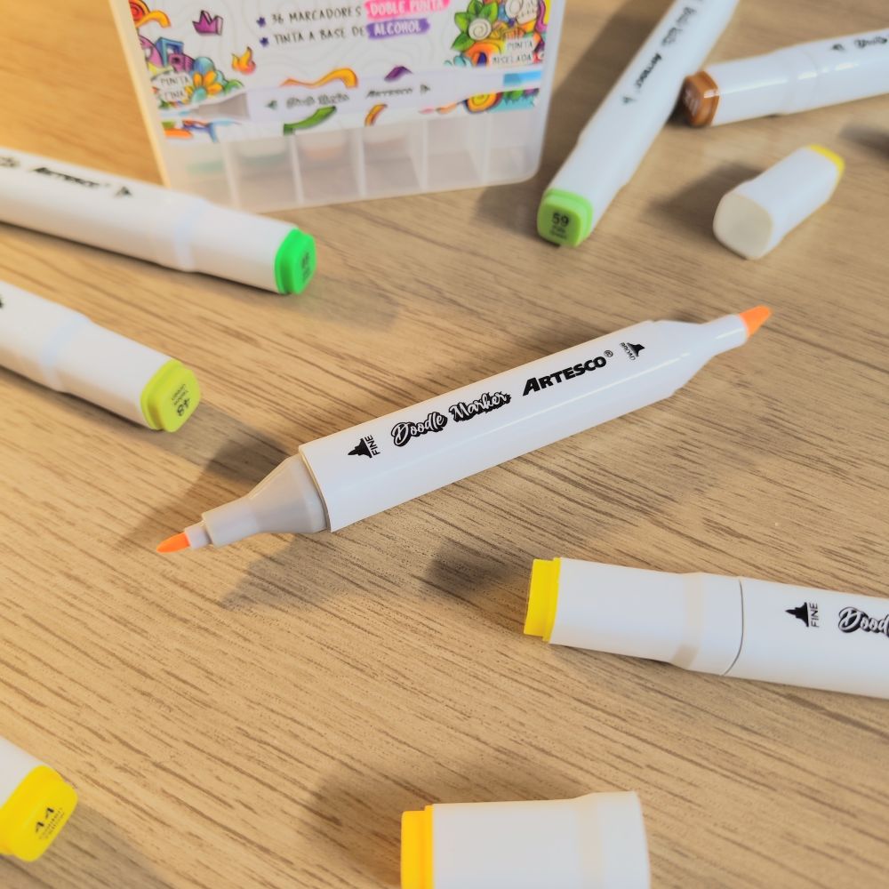 Marcadores a Base de Alcohol Artesco Doodle Markers x 36 Colores Doble Punta - Imagen 3